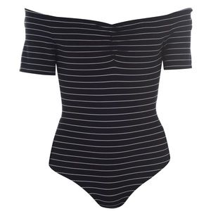 Kendall & Kylie Black and White Striped Off Shoulder Bodysuit XS